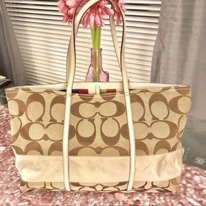 Beige Coach Large Canvas Shoulder Bag